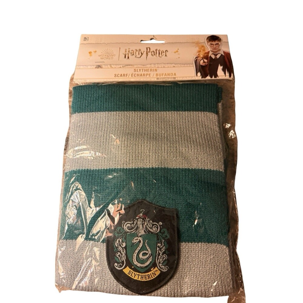 Harry Potter Slytherin Scarf Green Gray Hogwarts Crest Wizarding World New